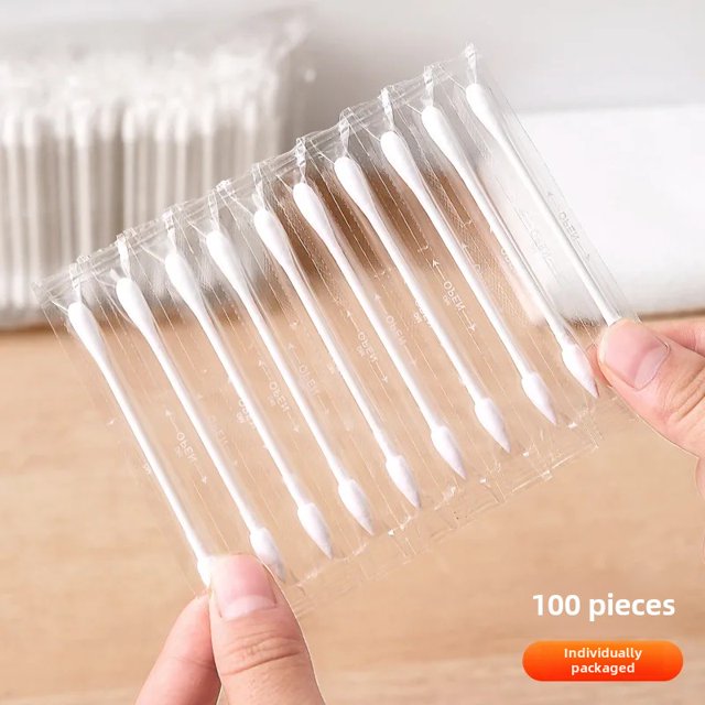 Hisopos de algodón desechables de doble punta portátiles para limpieza de oídos, eliminación de maquillaje, esterilización, hisopos de algodón puntiagudos sanitarios