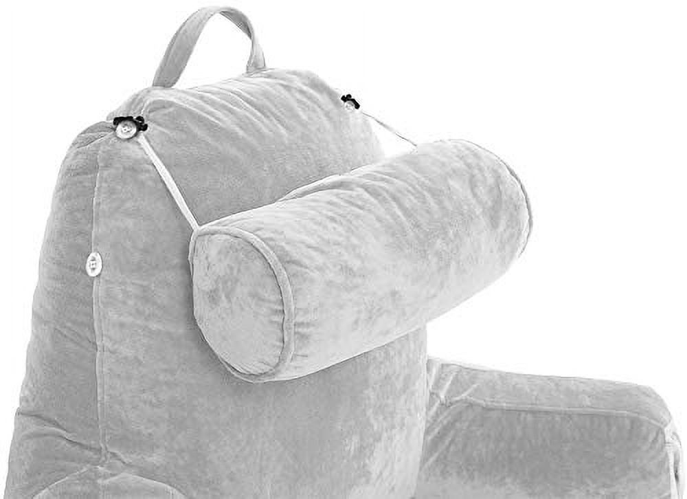 Husband Pillow Medium Light Grey, Backrest for Kids, Teens, Petite Adults - Reading Pillows With Arms, Adjustable Loft, Plush Memory Foam, Bed Rest Chair Sitting Up, Detach Neck Roll, Removable Cover - image 2 of 4