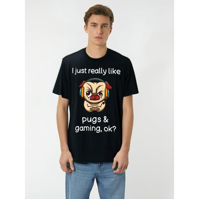 Gamer Shirt - Funny Pug Lover Video Games Dog Pug Gaming T-Shirt - 220g - For Gamers & Dog Lovers - Casual Wear - Perfect Gift for Birthday & Holidays