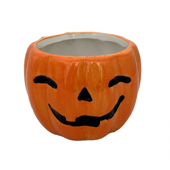 Happy Jack o Lantern Ceramic Planter 3" x 3"