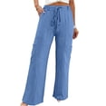 thumbnail image 2 of Women's Soft Nylon Spandex Stretch Trousers, Elastic Waist Straight Leg Long Pants with Functional Pockets, Tummy Control Slimming Fit, Casual Daily Wear, Work & Weekend | TruHer,Blue L, 2 of 6