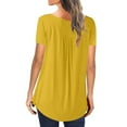 thumbnail image 5 of Women's Summer Solid Round Neck Button Pleated Short Sleeve Tops, 5 of 7