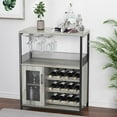 thumbnail image 3 of Wine Bar Rack Cabinet with Detachable Wine Rack, Bar Cabinet with Glass Holder, Small Sideboard and Buffet Cabinet with Mesh Door (Gray), 3 of 7