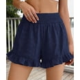 thumbnail image 4 of PRETTYGARDEN Summer Shorts for Women Boho Elastic Waist Ruffle Casual Hollow Out Embroidered Beach Bottoms with Pockets, 4 of 10