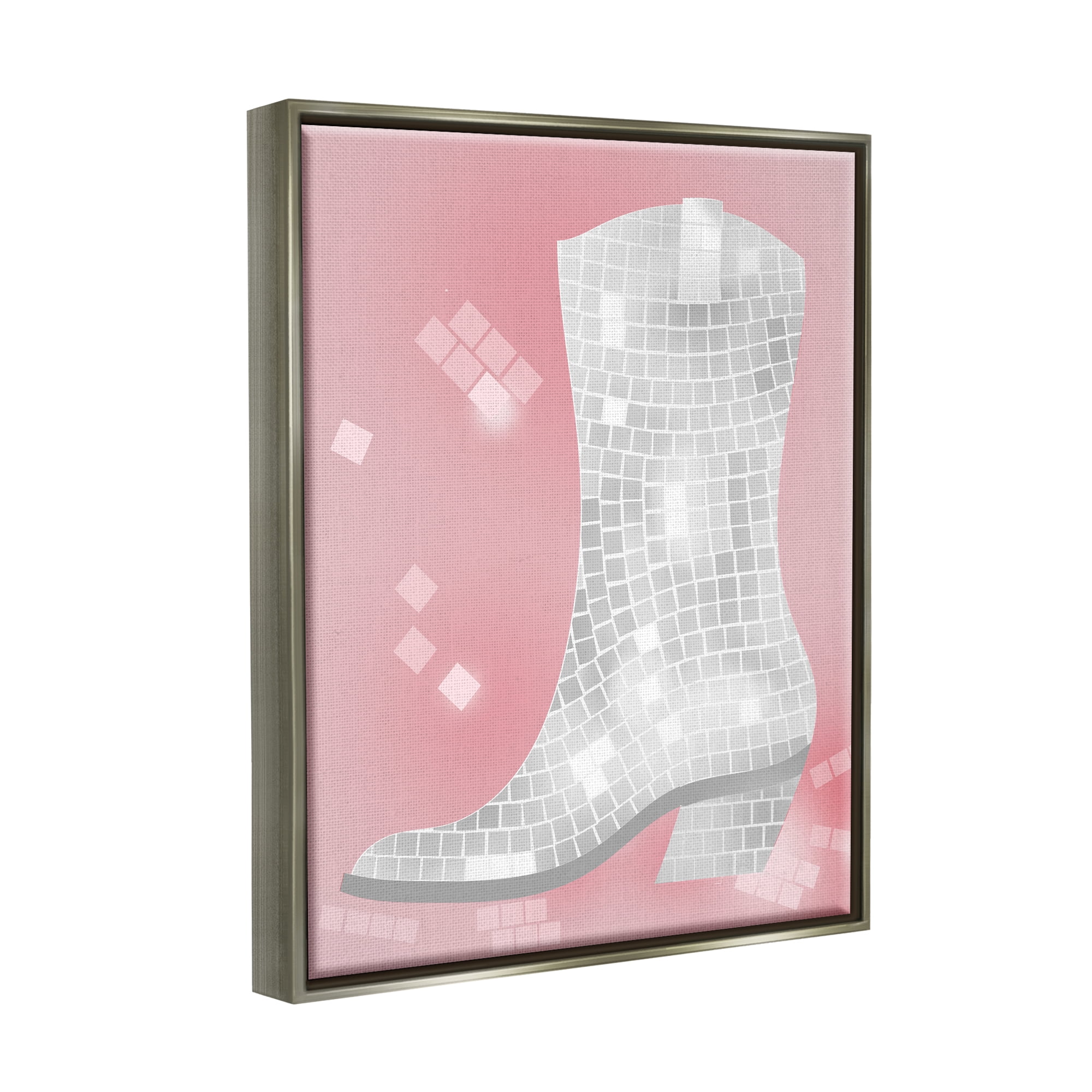 Stupell Industries Pink Disco Pattern Cowboy Boot Beauty & Fashion Painting Gray Floater Framed Art Print Wall Art