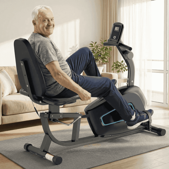 Naipo Recumbent Exercise Bike 8Level Adjustable Resistance Stationary Indoor Cycling Bike with Heart Rate and LCD Monitor for Home Gym Workout 300lbs