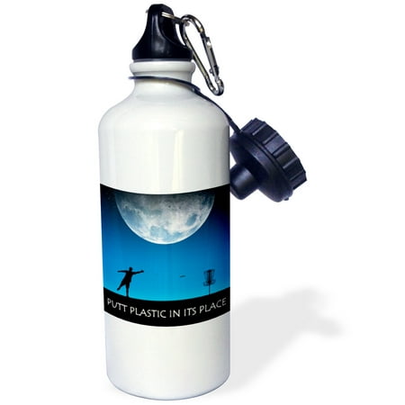 Moon Water Bottle 3dRose Putt Plastic In Its Place 6 silhouette of frisbee disc golfer putting under the moon, Sports Water Bottle, 21oz ()