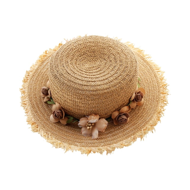 Gorros para mujer, accesorios para fotos, con guirnalda extraíble, gorro de playa para accesorios de disfraces, disfraces de verano , cafe ligero Café Ligero Salvador Gorras de paja de verano