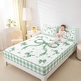 thumbnail image 3 of Manfei Green Bows Checkered Print Full Size Sheets for Girls, Cute Ribbon Bows Bed Sheets, 4pcs, 3 of 5
