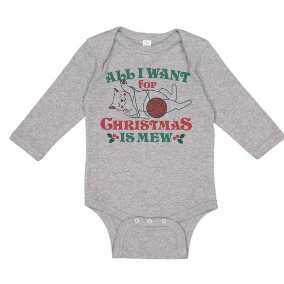 TeesAndTankYou All I Want For Christmas Is Mew Long Sleeve Baby Onesie Infant One Piece Bodysuit Newborn Heather Grey