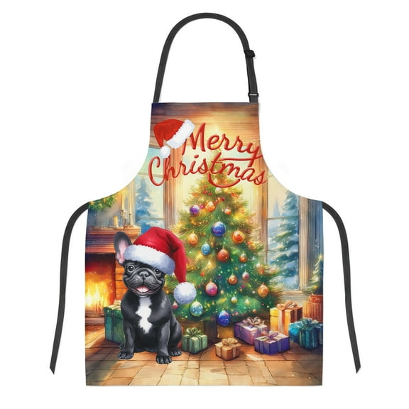 Merry Christmas French Bulldog Santa Hat Xmas Tree Winter Holiday Apron Dog Lover Gifts for Cooking Grilling Baking Painting Gardening - 01013