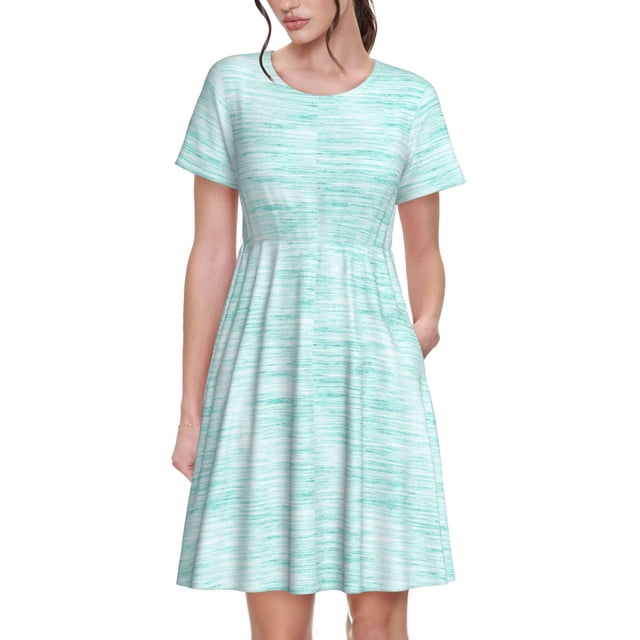 Fotbe Blue Bright Vestido Largo de Moda para Mujer, Vestido Tipo Camiseta con Manga Corta y Estilo Casual a Rayas y Bloques de Color