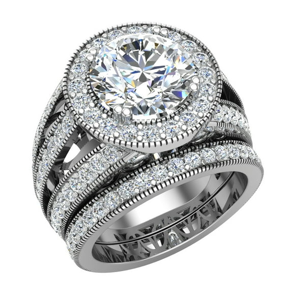 Wedding Rings Set for Women 14K White Gold Real Accented Diamond Ring 9.10 MM 4.95 Carat TW (G,SI) (Moissanite Center)