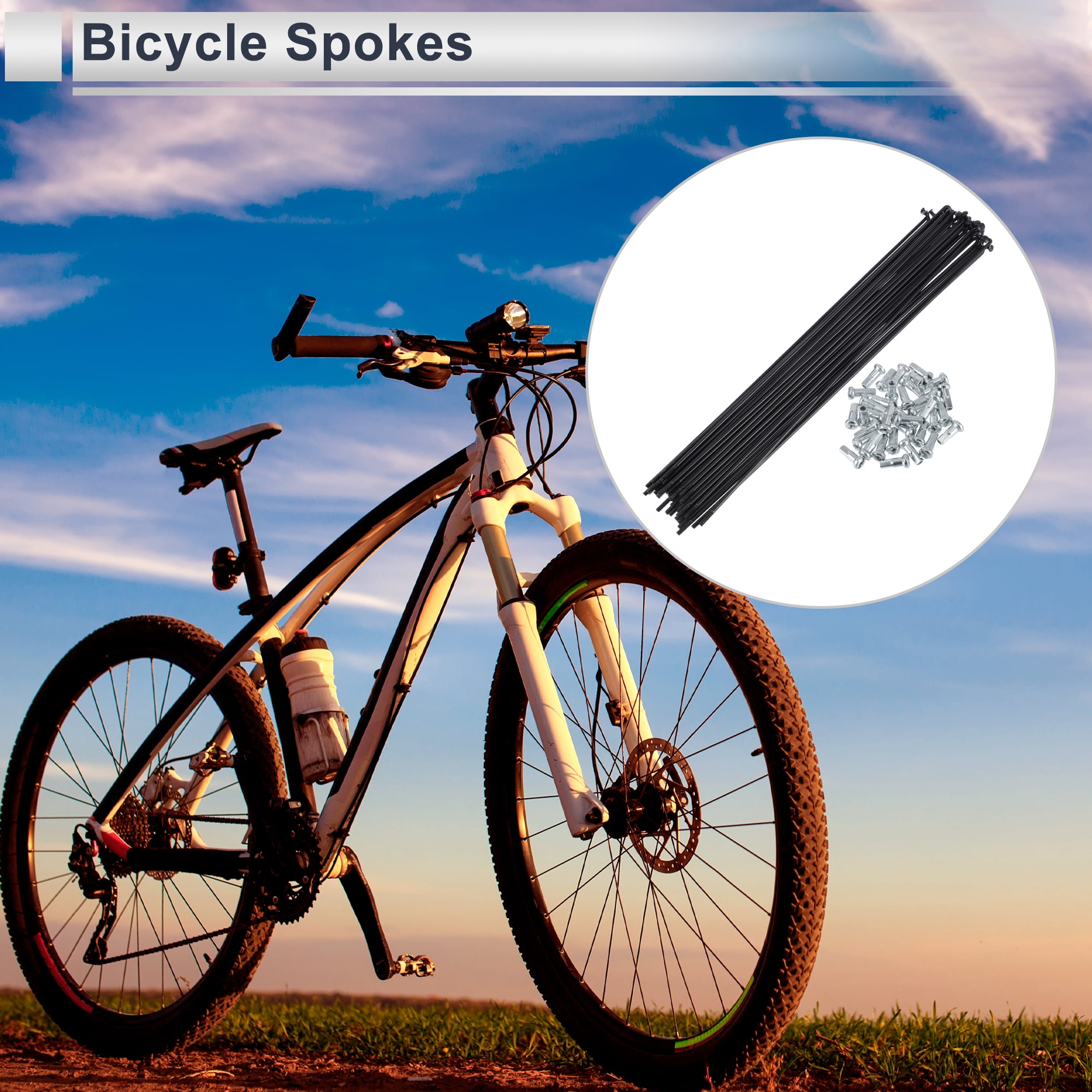 Unique Bargains 36Pcs Durable 13G Bike Wheel Spokes with Nipples 45 Steel Black 9.57"