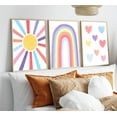 thumbnail image 2 of Nursery Wall Art Boho Canvas Prints Mid-Century Modern Sun Rainbow Hearts Poster Children's Room Pictures Decoration Painting for Kids Nursery Classroom Bedroom Wall Decor, 2 of 6