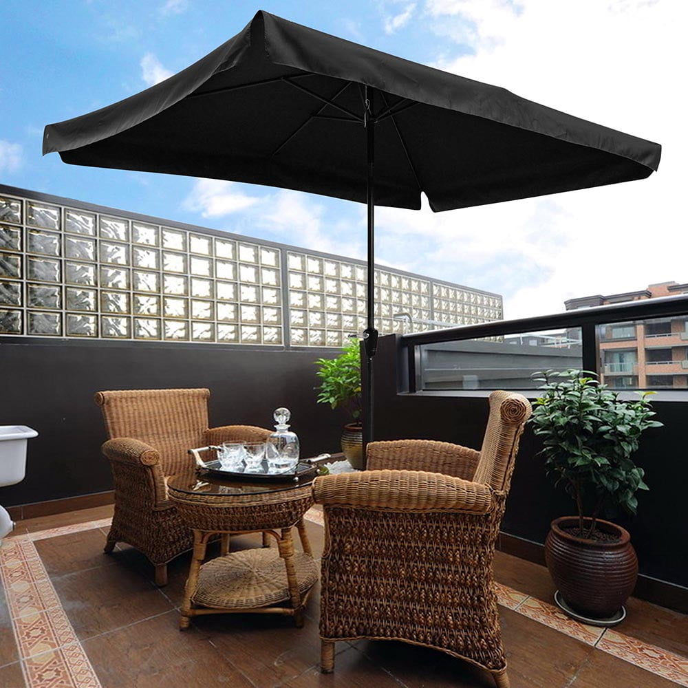 6 Ribs Metal Patio Umbrella Black White Fuchsia Dark Brown