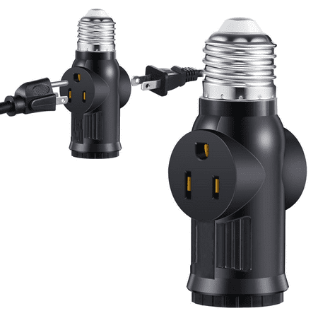 

EROCK 3 Prong Light E26 E27 Bulb Outlet Socket Adapter Light Socket to Plug Adapter