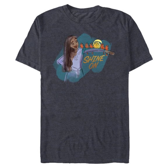 Disney Wish Asha and Star with Bird Friends Shine On - Short Sleeve Blended T-Shirt for Adults - Customized-Navy Heather