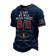 thumbnail image 2 of 9/11 25th Anniversary T-Shirt, Never Forget 911 Graphic Short Sleeve Crew Neck Shirt,Salute to 343 Firefighters American Patriotic 25th Memorial Tee, Royal Blue M, 2 of 4