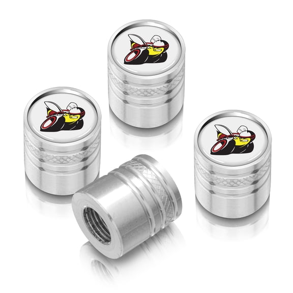 Dodge Scat-Pack White on Silver Aluminum Cylinder-Style Tire Valve Stem Caps