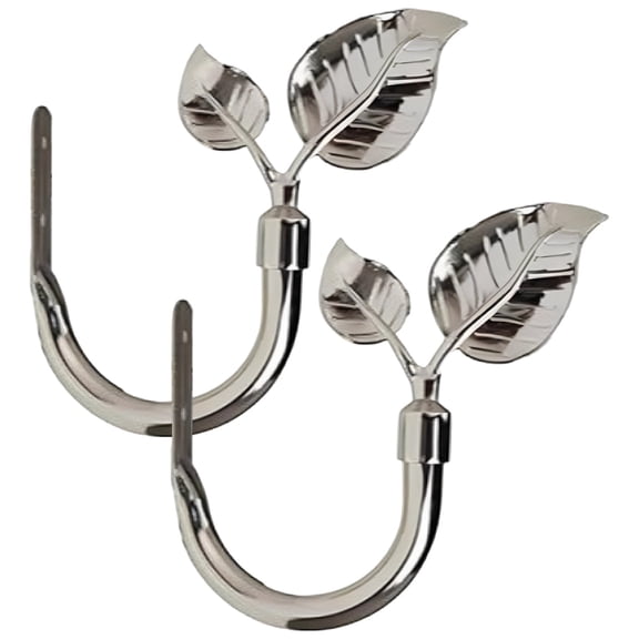 2 Pcs Leaf Curtain Holdbacks Nickel, Curtain Tiebacks Wall Mounted, U-Shaped Curtain Wall Hooks, 7.9 in Decorative Window Drapery Hold Backs, No Straps Needed, Zinc Alloy Metal