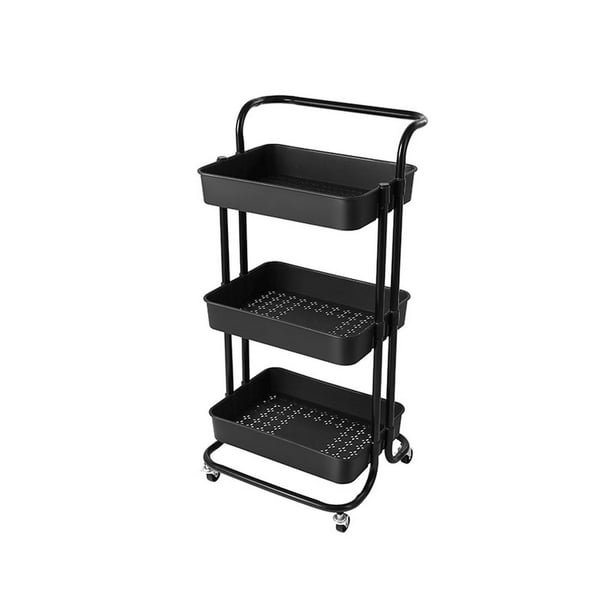 Carrito De Cocina 3 Niveles Con Mesa Y Cajón - Multiusos Para Hogar, Oficina O Baño (Negro)