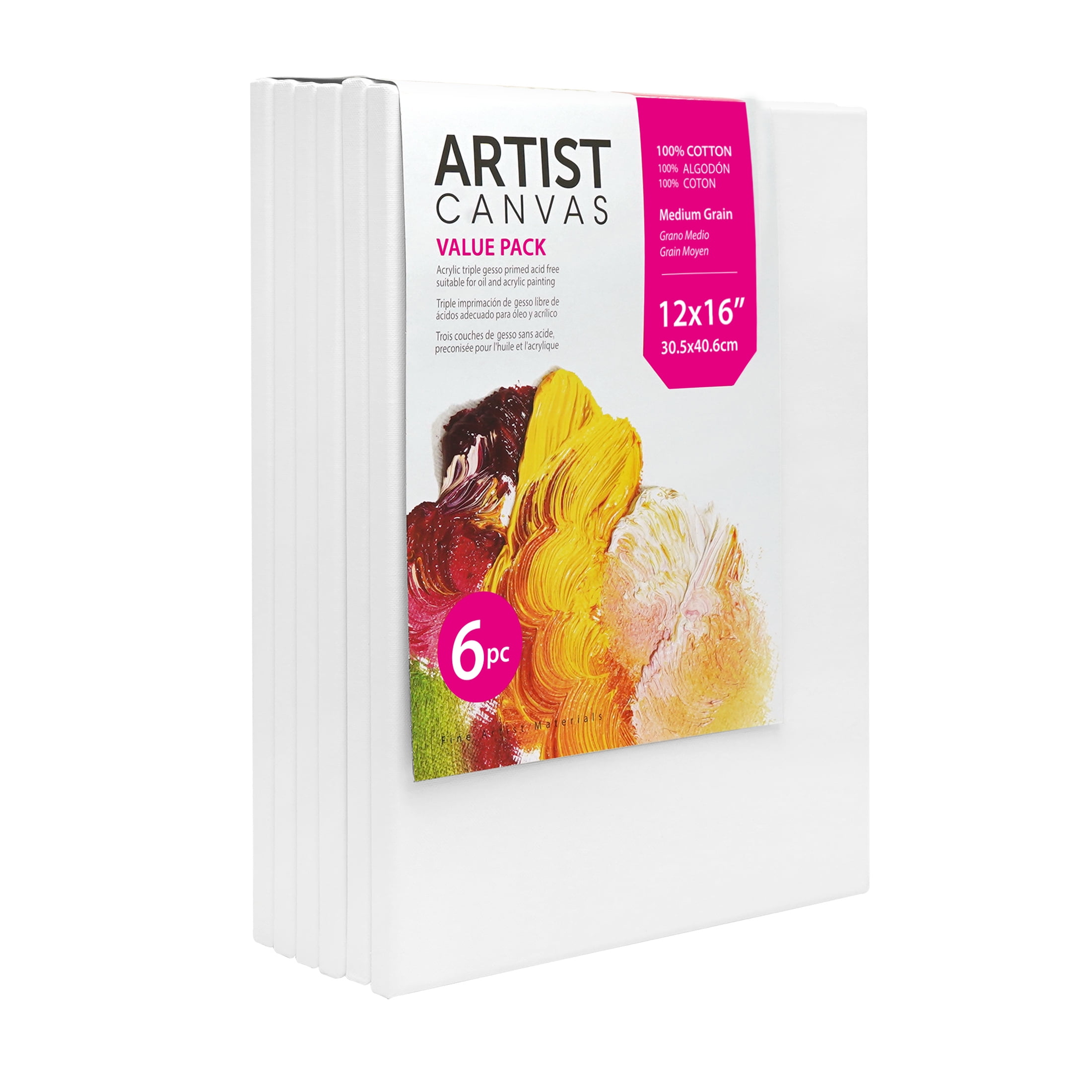 (2 pack) Studio Stretched Canvas, 100% Cotton Acid Free White Canvas, 12"X16", 6 Pieces, Academic Canvas, Great Chioce for Beginners and Hobbyists of All Skill Levels.