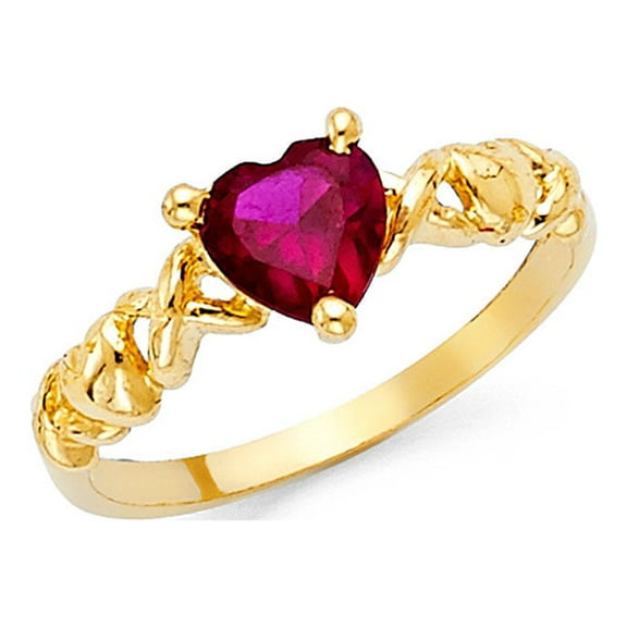 14k Yellow Gold Infinity Heart Ring Red CZ Love Band Twisted Style Promise Ring Fancy Size 7