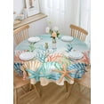 thumbnail image 5 of Summer Beach Round Tablecloth 60 inches Green Ocean Colorful Coral Shell Seaweed Starfish Sandy Waterproof Oil-Proof Table Cloth Round Table Cover for Holiday Party Picnic Dinner Decor Indoor Outdoor, 5 of 9