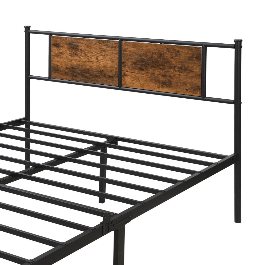 GZXS King Size Metal Platform Bed Frame with Wood Panel Headboard, 10.8" Under-Bed Storage, Noise-Free Steel Frame, No Box Spring Needed, Black & Brown