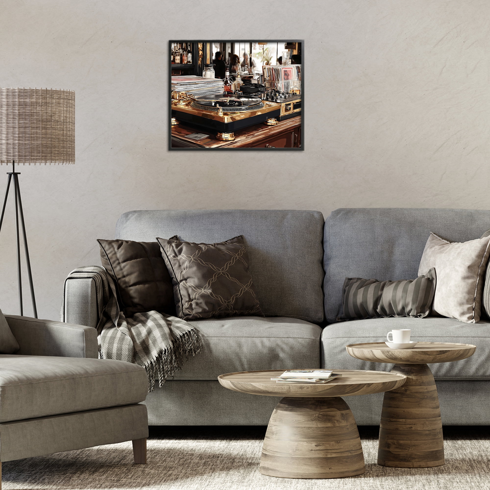 Stupell Industries Work Place Vintage Gold Turntable Black Framed Giclee Art, design by Franklyn Gregory