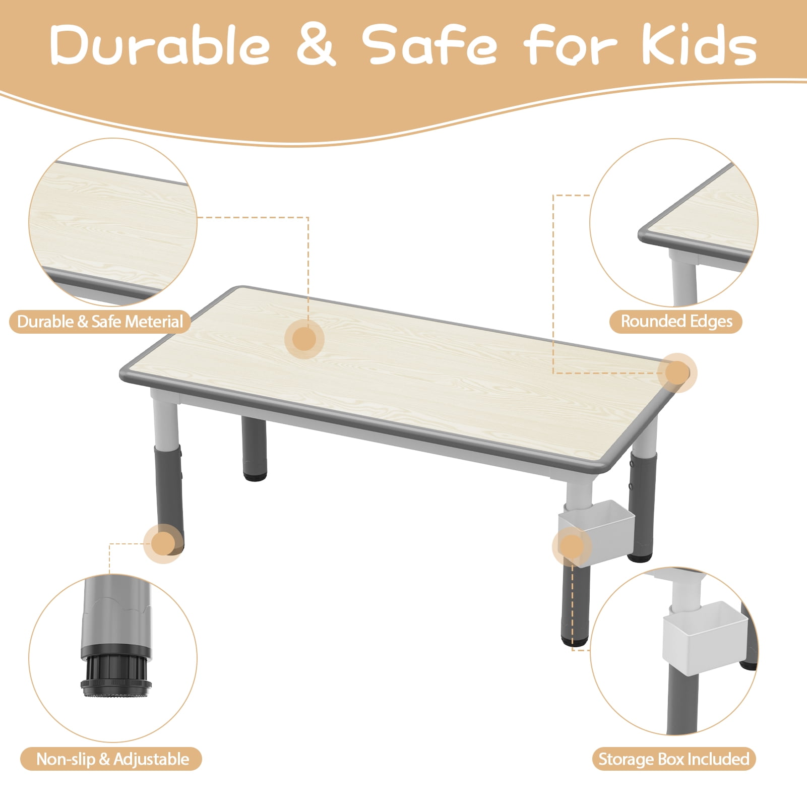 Kids Table and 6 Chairs Set, Height Adjustable Toddler Table and Chair Set, Graffiti Desktop, Children Multi-Activity Table for 6, Kids Study Table for Home Daycare Preschool for Ages 2-8