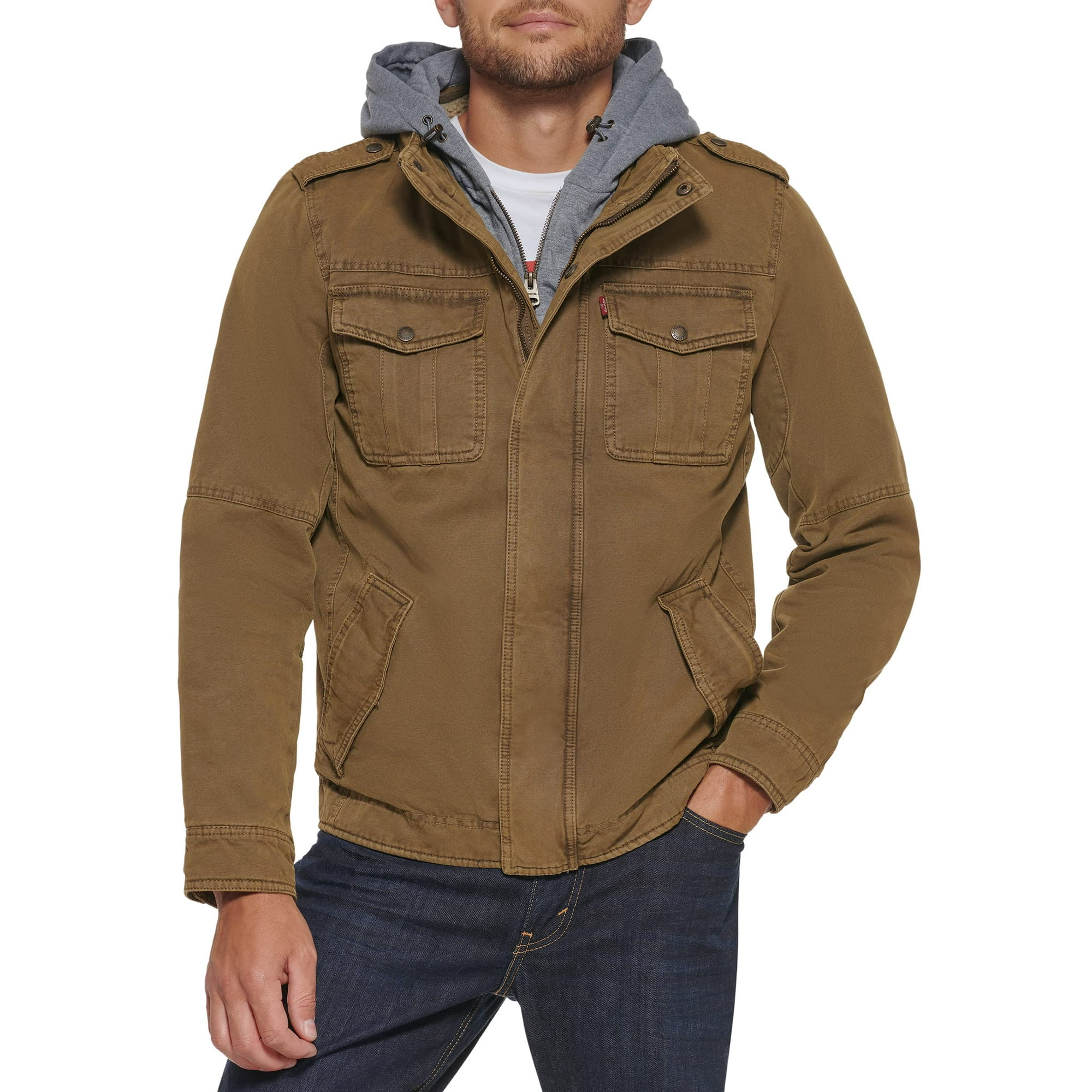 Levi's Men's Big-Tall Washed Cotton 4 Pocket Hoody Jacket with Sherpa  Lining, Khaki, 4X | Walmart Canada