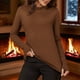 thumbnail image 2 of Blusas para mujer,Blusa de terciopelo de manga larga para mujer, cuello semialto con aberturas para los pulgares, blusa de poliéster suave para uso informal, sopatenor, 2 of 9