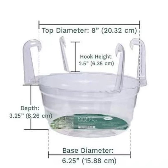 8in Clear Round Plastic Hanging Basket Drip Saucer with Matching Hooks, Transparent Sturdy Plastic Material, Water Catching Design, Drip Pan for Hanging Flower Pot Balcony Green Plants
