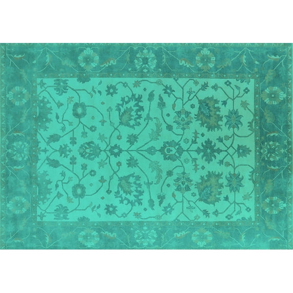 Ahgly Company Indoor Rectangle Oriental Turquoise Blue Traditional Area Rugs, 2' x 3'