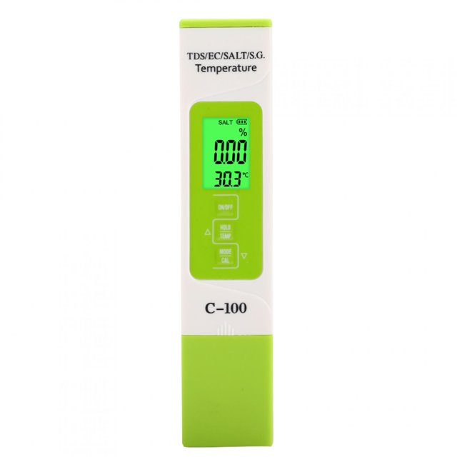 Testeur de Salinité 5 en 1 TDS EC Eau de Mer Testeur de Qualité de l'Eau Multifonction avec Rétroéclairage Instrumentation Multiparamètres