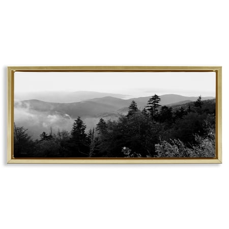 Stupell Industries Mountainous Trees Horizon Landscape & Nature Photography Gold Floater Framed Canvas Art Print Wall Art 25 x 11