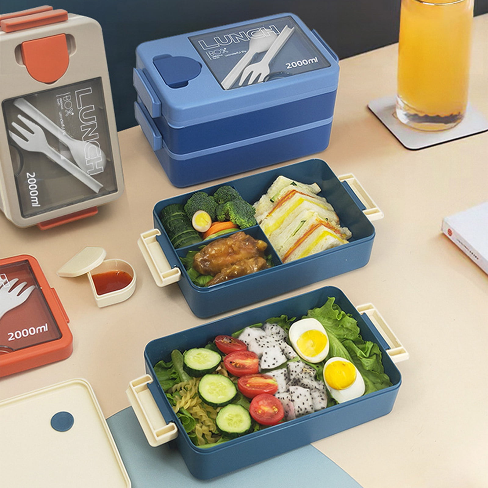 Xmmswdla Simple Modern Lunch BoxYellow Lunch Boxdouble Plastic Children's Lunch Box Large Capacity Student Lunch Box Microwave Oven Adult Lunch Box