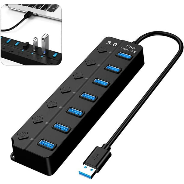 Multiprise, Multi Chargeur USB, HUB 7 Ports Pour Ordinateur, Pc