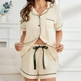 thumbnail image 6 of XuJwPNcy Pajama Set for Women Lapel V Neck Button down Sleepwear Shorts Lounge 2 Piece Outfits Soft Loungewear, 6 of 7