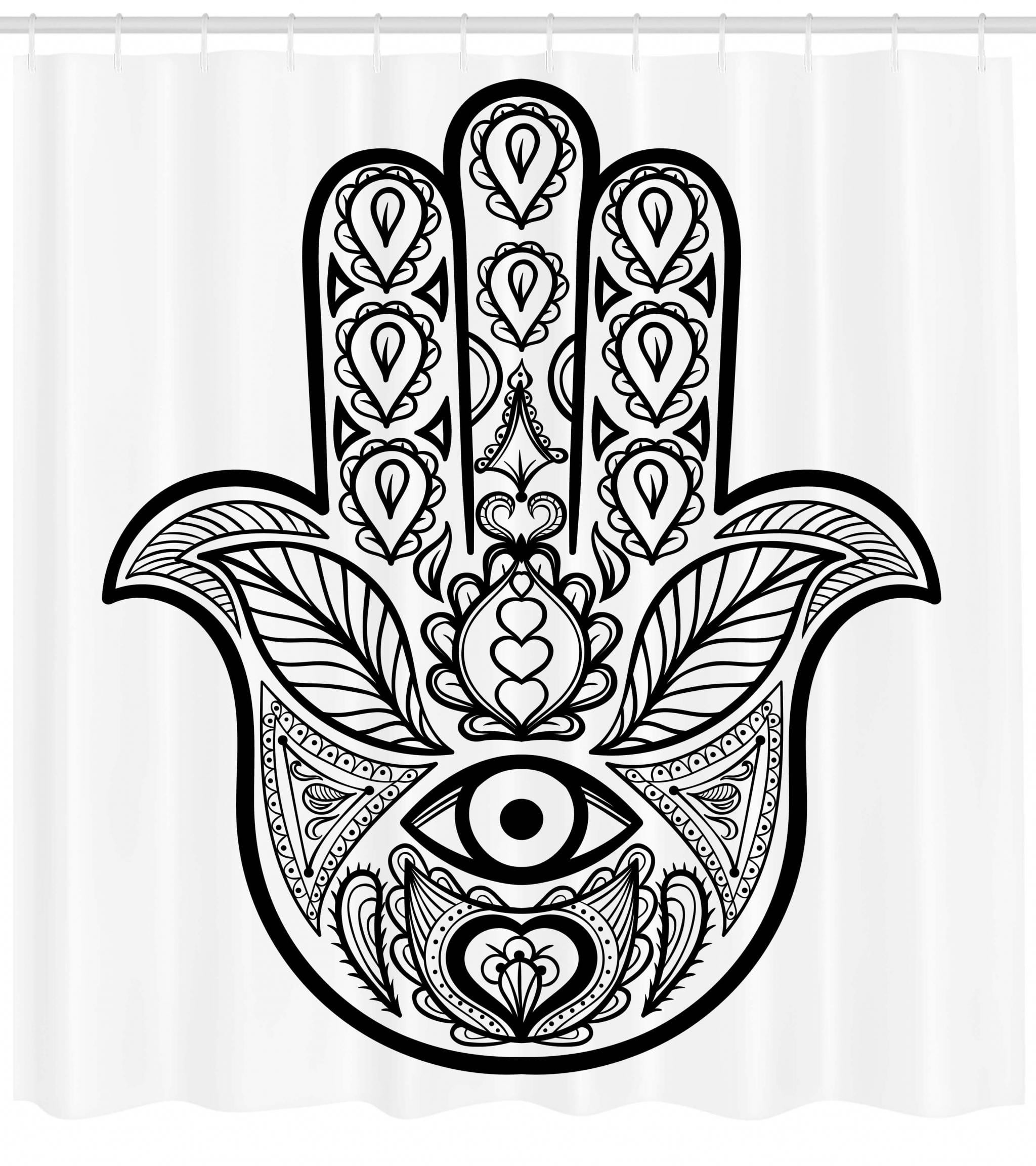 Download Mandala Shower Curtain, Hamsa Hand with Inner Eye Image Evil Eyes Bless You Oriental Eastern Art ...