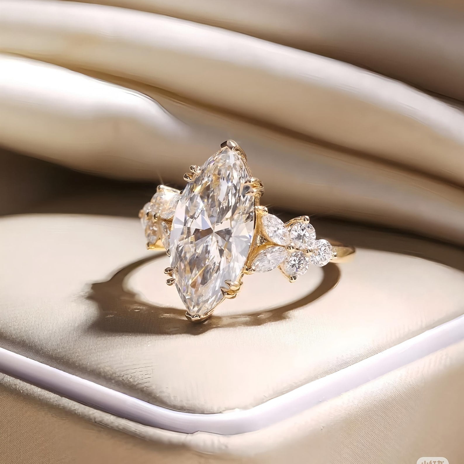 Marquise Cut Moissanite Engagement Ring 14k Solid Gold Plated Diamond Promise Ring Wedding Band