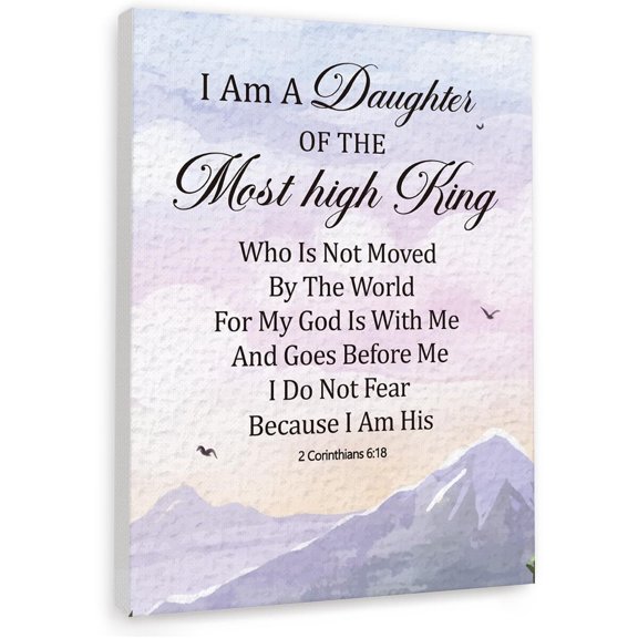 I am a Daughter of The Most High King Inspirational Bible Verse Canvas Wall-Art,2 Corinthians 6:18 Motivational Scripture Print Painting Artwork for Christian Home Office Bible Verse Wall Decor
