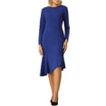 thumbnail image 1 of Vestido formal de cola de pez de manga larga y cuello redondo para mujer INSPIRE CHIC con cinturón 2XL azul marino, 1 of 5