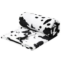 Unique Bargains Cow Printed Soft 300GSM Flannel Throw Blanket Sofa Bed Black 39" x 51"