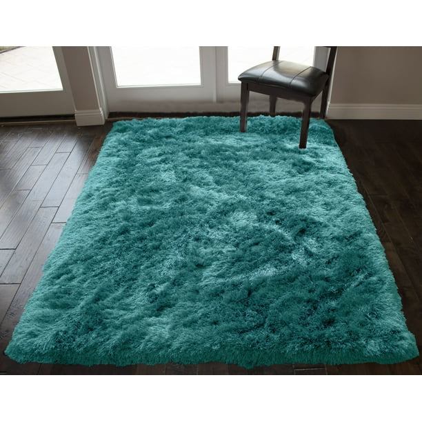 Turquoise Blue Color 8 X10 Feet Shag Shaggy Solid Plush Fluffy Fuzzy Furry Flokati Decorative Designer Area Rug Carpet Rug Walmart Com Walmart Com