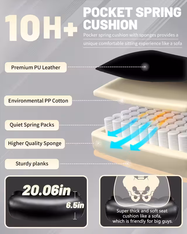 thumbnail image 2 of Qusaphy 800lbs Big and Tall PU Leather Executive Office Chair with Reclining Backrest, Spring Cushion Seat, Lumbar Support & Ergonomic Armrests for Home Office and Conference Room, 2 of 8