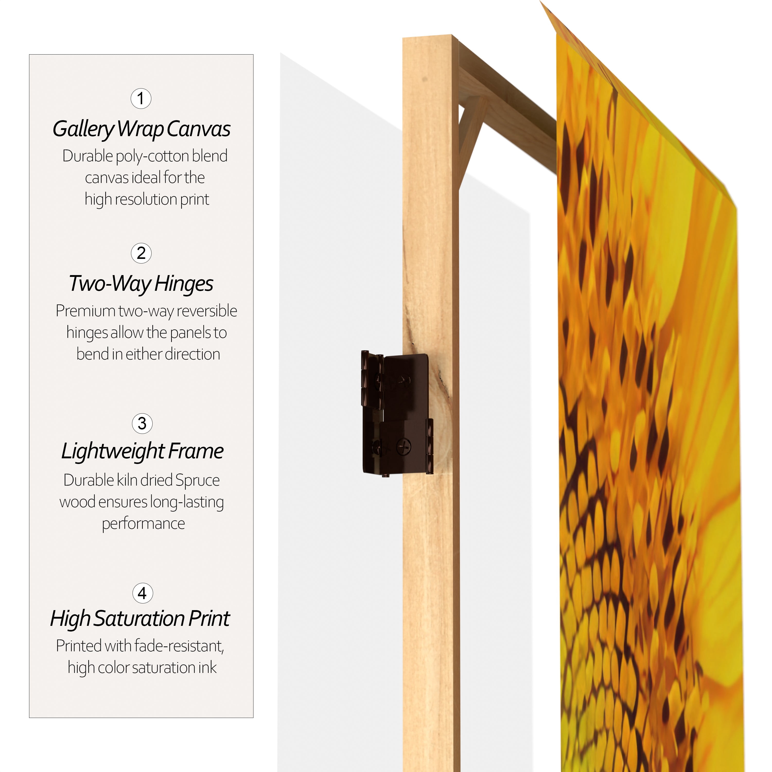 Oriental Furniture 6 ft. Tall Sunflowers Canvas Room Divider - 4 Panel