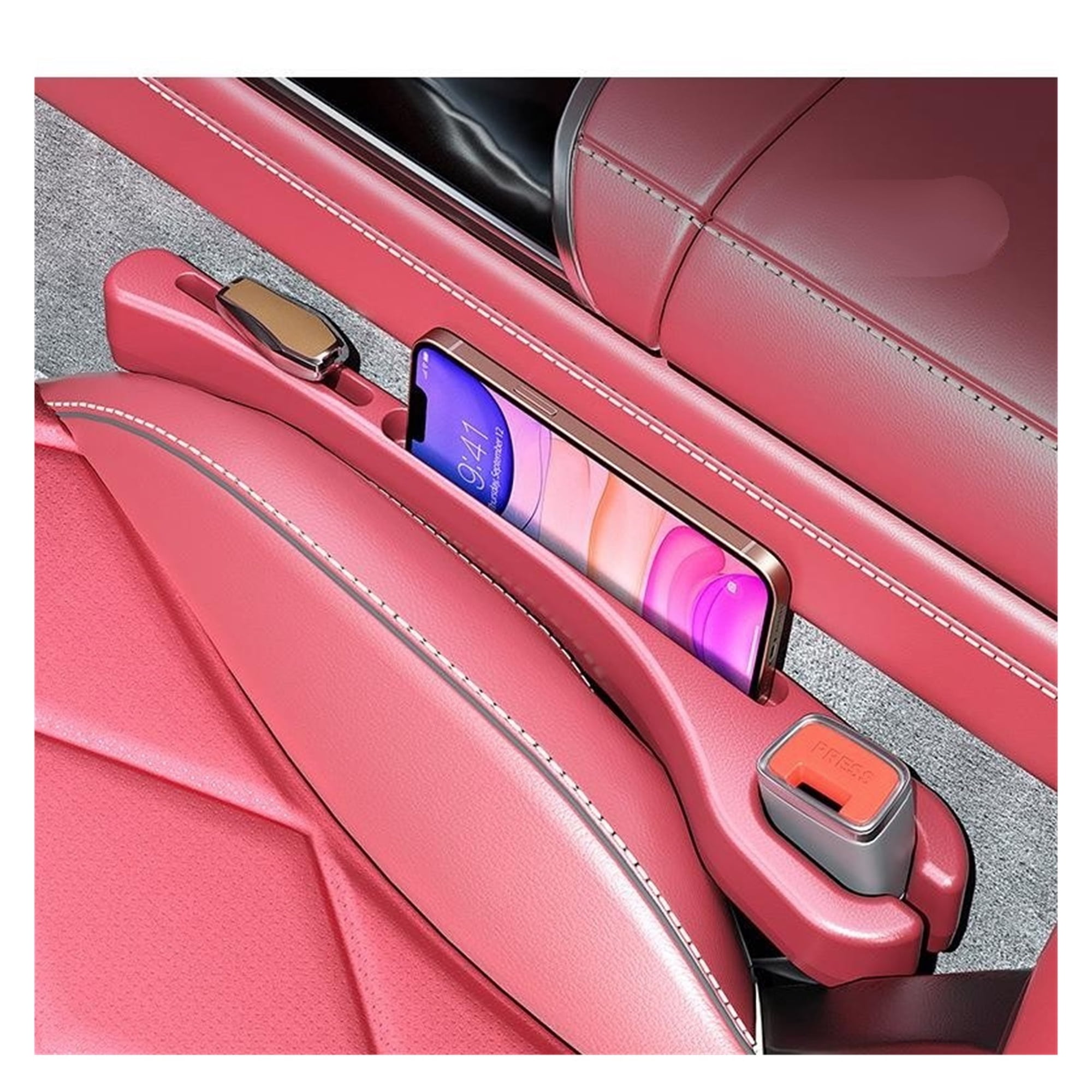2PCS Car Seat Gap Filler,Gap Stopper Fill Gap Between Seat and Console,Built-in Recessed Storage Organizer,Universal for Most Cars Trucks SUVs to Stop Things from Dropping(Red)